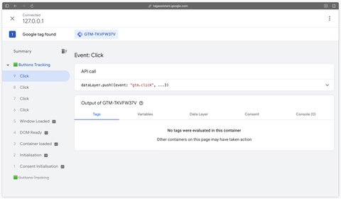 Événement clicks dans le preview mode de GTM