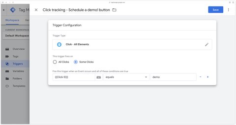 Déclencheur pour le bouton Schedule a demo dans GTM