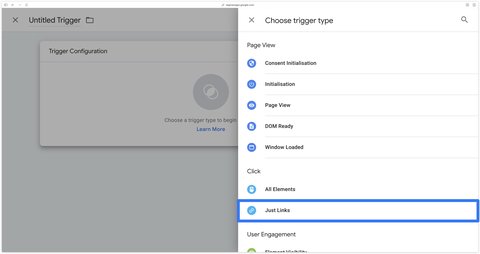 Type de déclencheur Just Links dans GTM