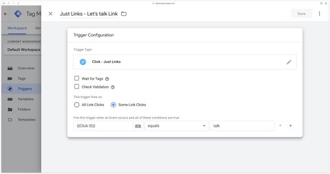 Déclencheur pour le lien Let's talk dans GTM