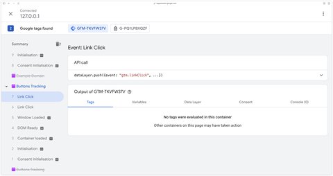 Événement link click dans le preview mode de GTM