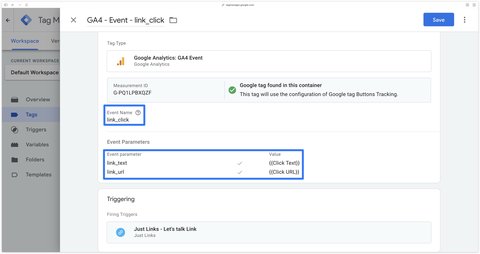 Événement link_click envoyé à GA4
