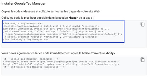 Code du conteneur Google Tag Manager à installer sur votre site