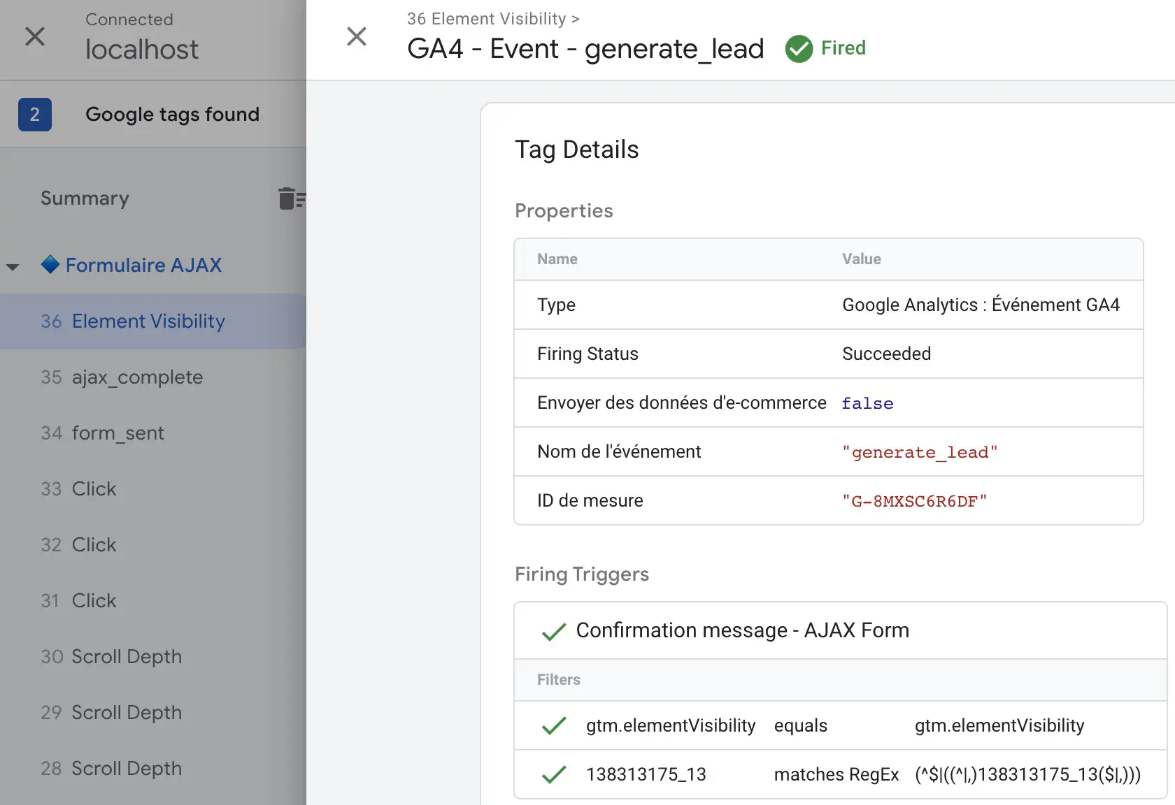 Debug GA4 event tag trigger when the confirmation message appears