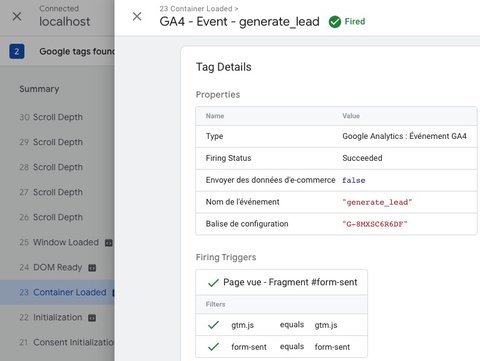 Debug du bon délenchement de la balise GA4 dans GTM