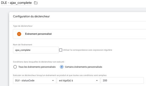 Déclencheur sur l'événement ajax_complete avec le statusCode à 200