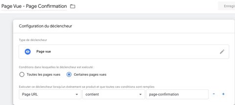 Création du déclencheur pour la vue de la page de confirmation du formulaire
