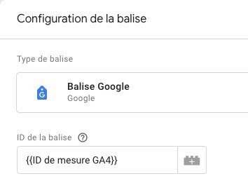 Configuration de la balise Google avec l'ID de mesure de Google Analytics 4