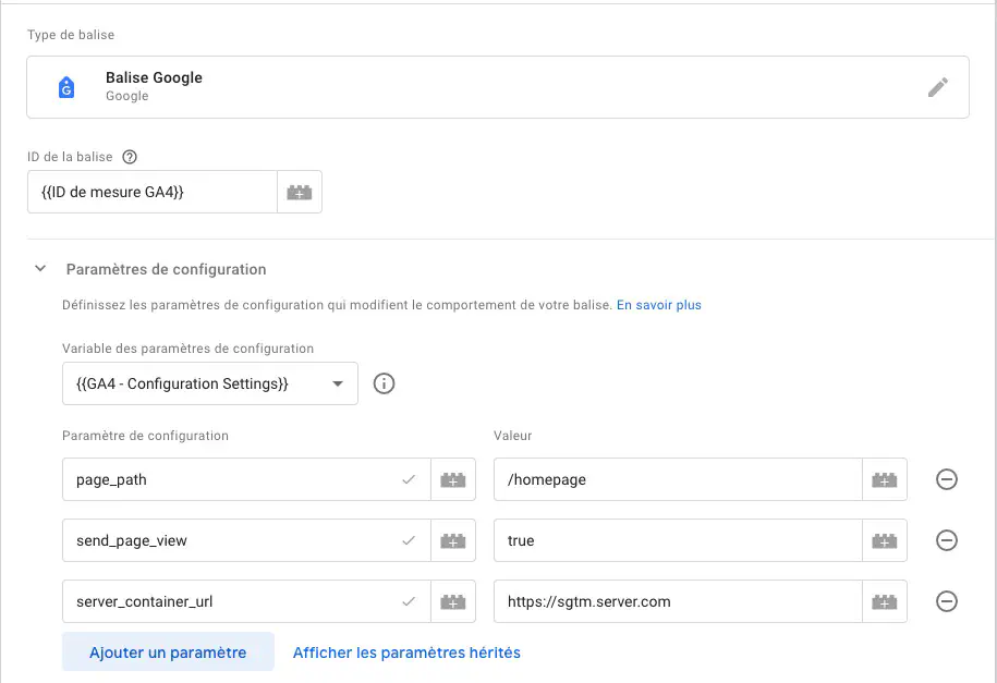 Configuration balise Google Tag pour Google Analytics 4