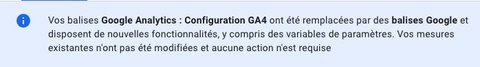 Annonce de Google lorsque migration vers la balise Google est terminée