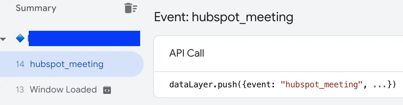 Hubspot meeting data layer event
