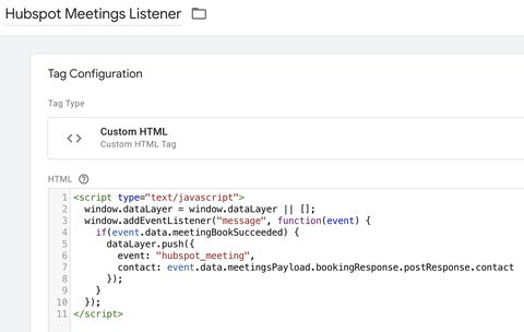 Custom HTML tag: Hubspot meetings iframe listener