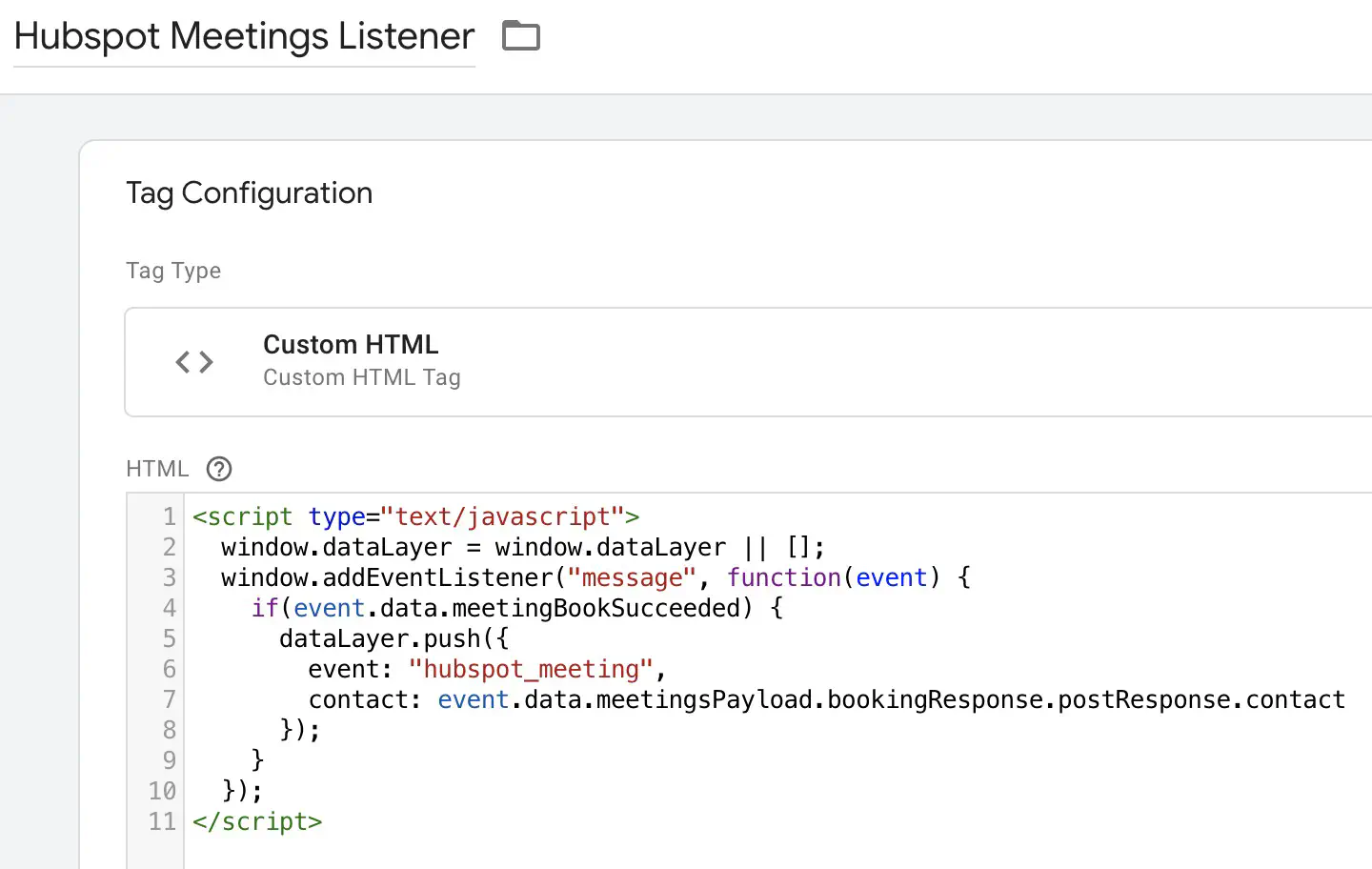 Custom HTML tag: Hubspot meetings iframe listener