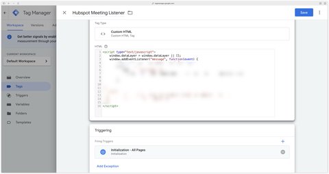 Custom HTML tag: Hubspot meetings iframe listener