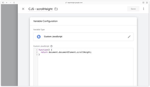 Variable Custom Javascript pour connaître la hauteur de la page