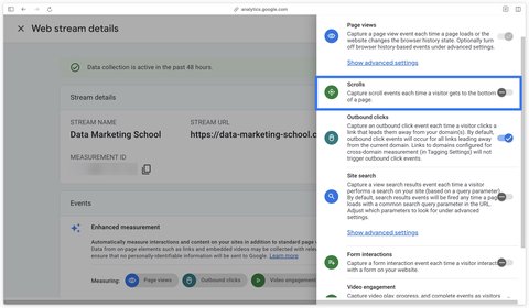 Désactivation du scroll dans les mesures améliorées GA