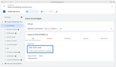 Vérification que l'événement scroll se déclenche sur une page longue