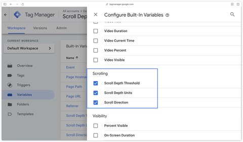 Activation des variables intégrées liées au scroll dans GTM