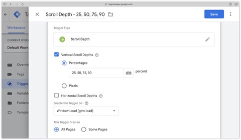 Configuration du déclencheur Scroll Depth dans GTM
