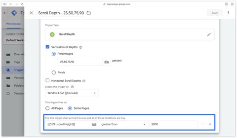 Configuration complète du déclencheur Scroll Depth