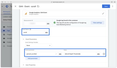 Configuration de l'événement GA scroll dans GTM