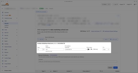 A record in cloudflare pointing to Addingwell