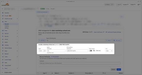 AAAA record in cloudflare pointing to Addingwell