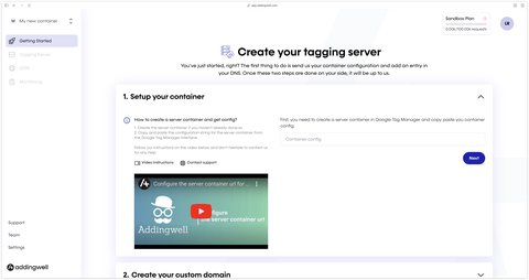 Container Config screen on Addingwell