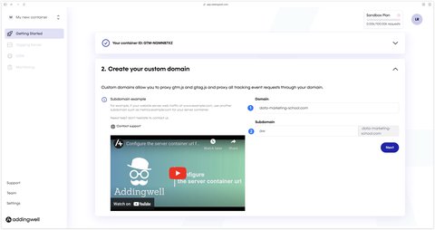 Adding the subdomain in Addingwell