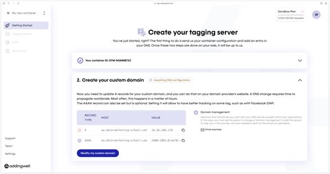 Waiting for DNS configuration in Addingwell