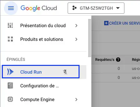 Sélectionnez Cloud Run dans le menu de Google Cloud Platform