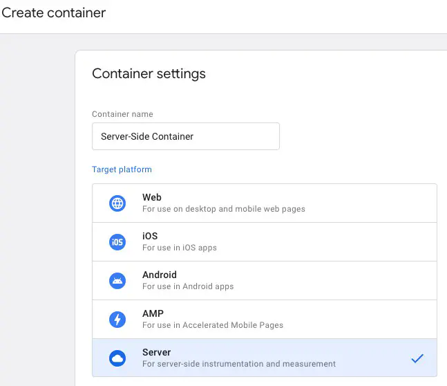 Server container creation in GTM