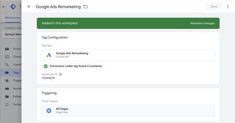 Google Ads Remarketing tag configuration on page_view event