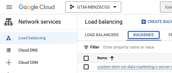 Backends section in Load Balancing menu in Google Cloud Platform