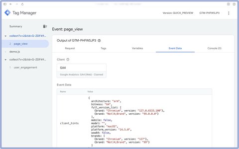 Event Data tab in GTM Server-Side preview