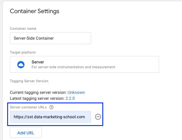 Change server URL in GTM server container settings