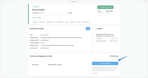 Add custom domain button in Stape