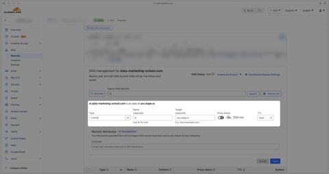 CNAME record in cloudflare pointing to Stape