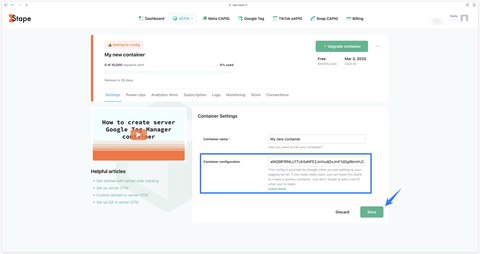 Adding the Container Config in Stape