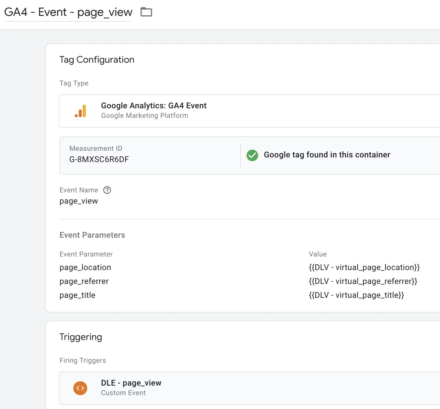 page_view event configuration from the data layer