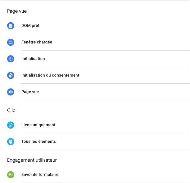 Types de déclencheurs dans Google Tag Manager