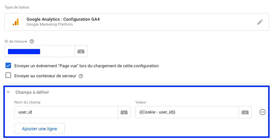 User ID dans la balise de configuration GA4 via la variable de cookie