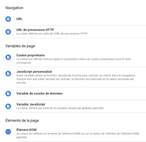 Types de variables dans Google Tag Manager