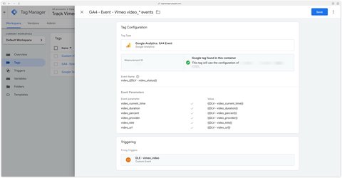 GA4 events to track Vimeo videos