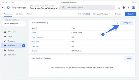 Button to configure built-in variables in GTM