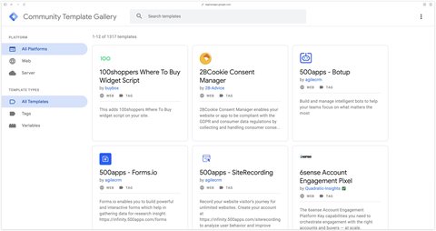 Galerie de modèles de balises Google Tag Manager