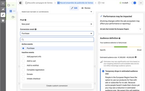 Adset optimization according to the Purchase event