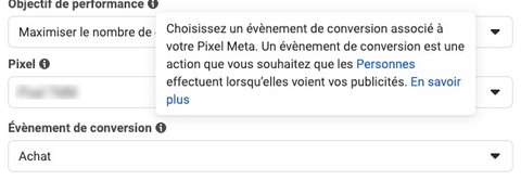 Optimisation de l'ensemble de publicité en fonction de l'événement de conversion Achat (Purchase)
