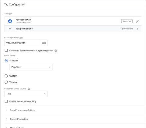 Meta Pixel tag configuration on PageView event