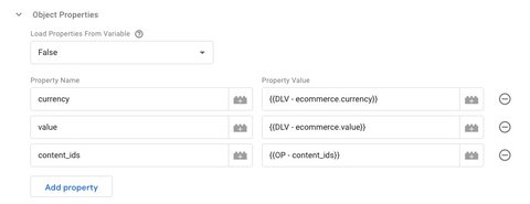 Add content_ids to Object Properties in the tag configuration